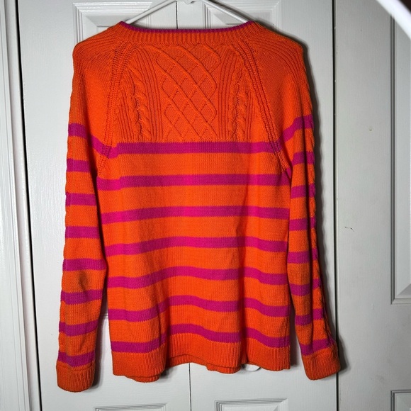 Talbots Orange and Pink Crew Neck Sweater with Stripes and Zipper Detail - Picture 4 of 6